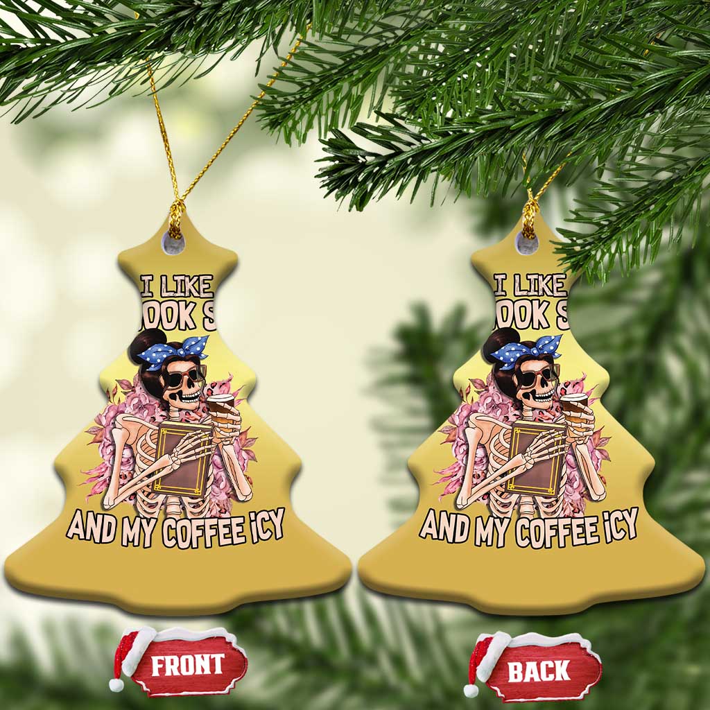 Reading Skeleton Christmas Ornament I Like My Books Spicy And My Coffee Icy Book and Coffee Lovers TS02