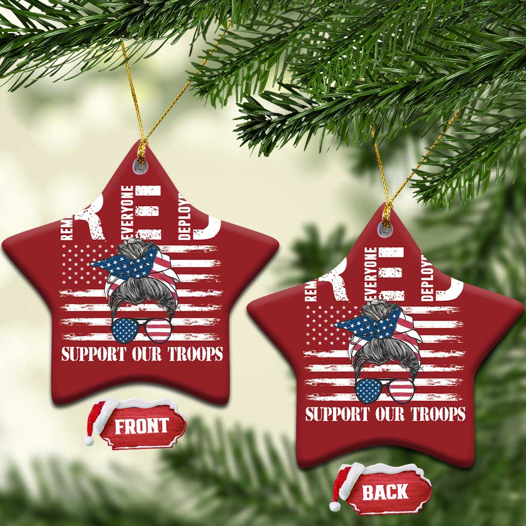 Red Friday Christmas Ornament R.E.D Remember Everyone Deployed American Flag Messy Bun TS02