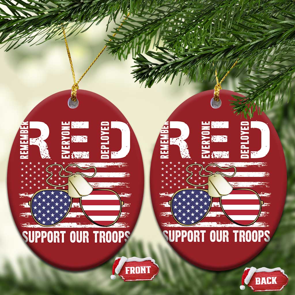 Red Friday Christmas Ornament R.E.D Remember Everyone Deployed American Flag Glasses Dog Tag TS02