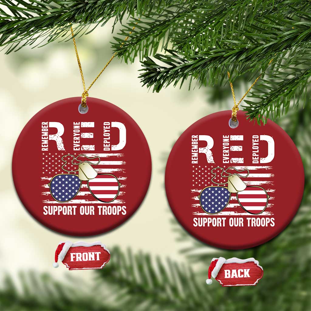 Red Friday Christmas Ornament R.E.D Remember Everyone Deployed American Flag Glasses Dog Tag TS02