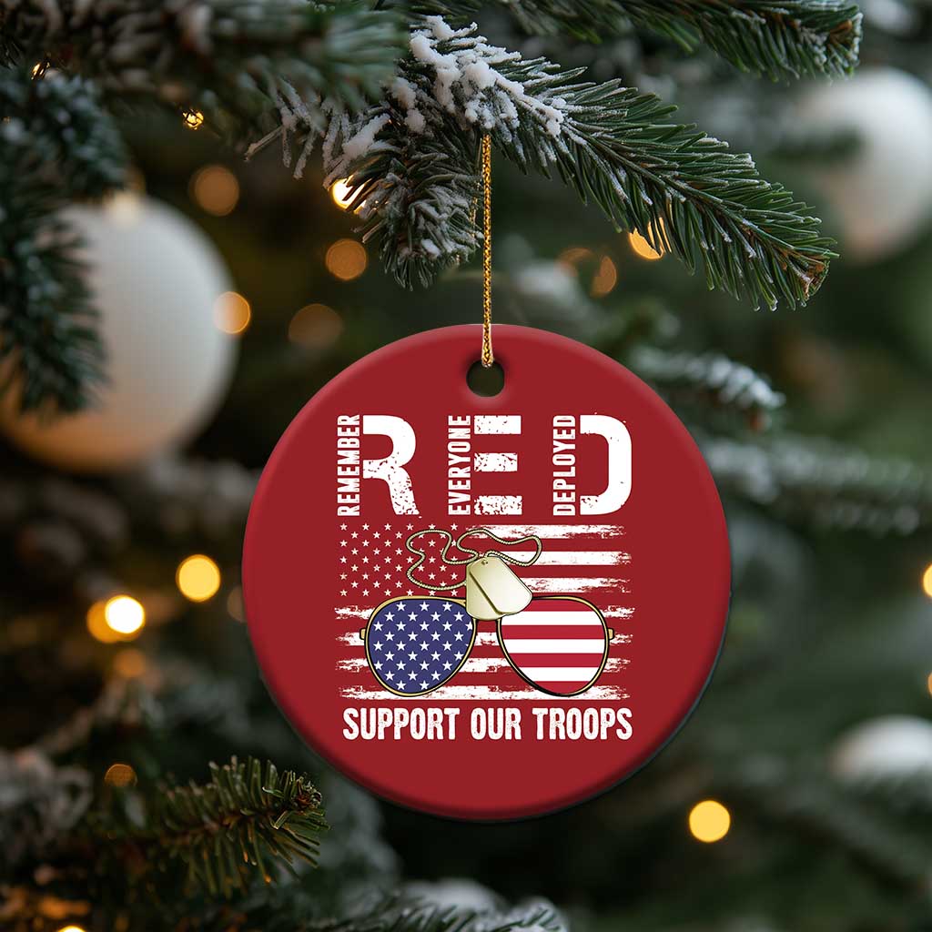 Red Friday Christmas Ornament R.E.D Remember Everyone Deployed American Flag Glasses Dog Tag TS02