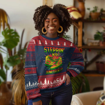 Steppin' Into Juneteenth 1865 Knit Sweatshirt Freedom Day African American Pride TS02
