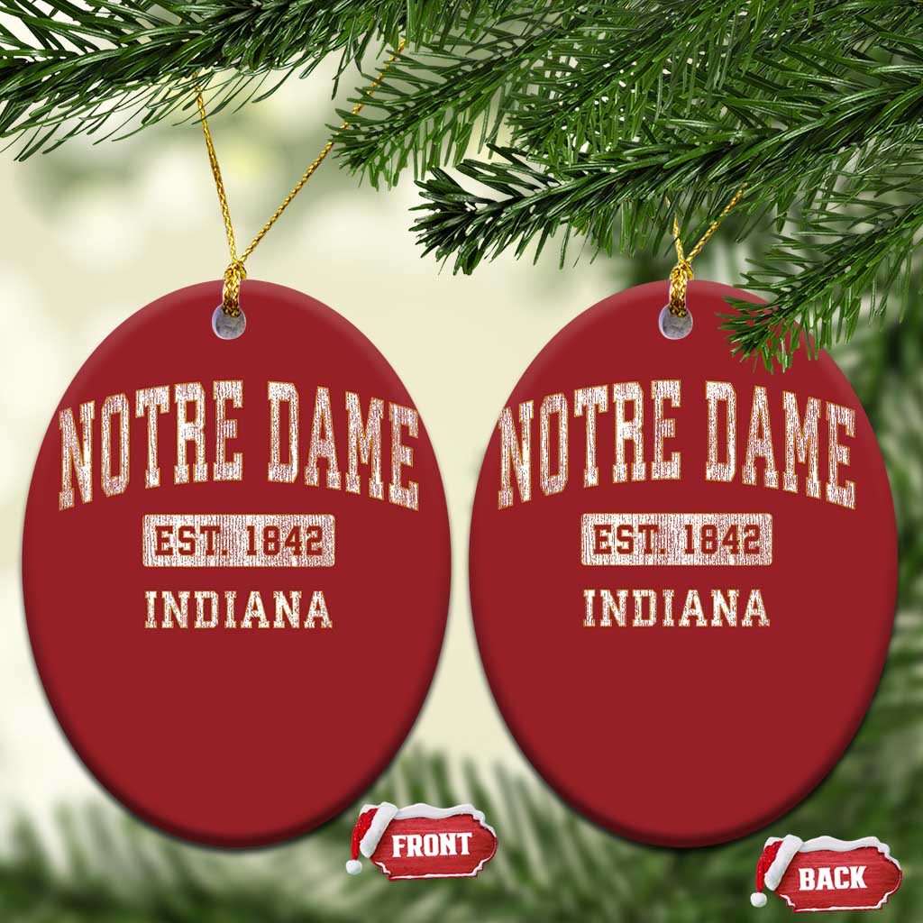 Classic Notre Dame Indiana Christmas Ornament Est 1842 IN Retro Vintage Varsity TS02