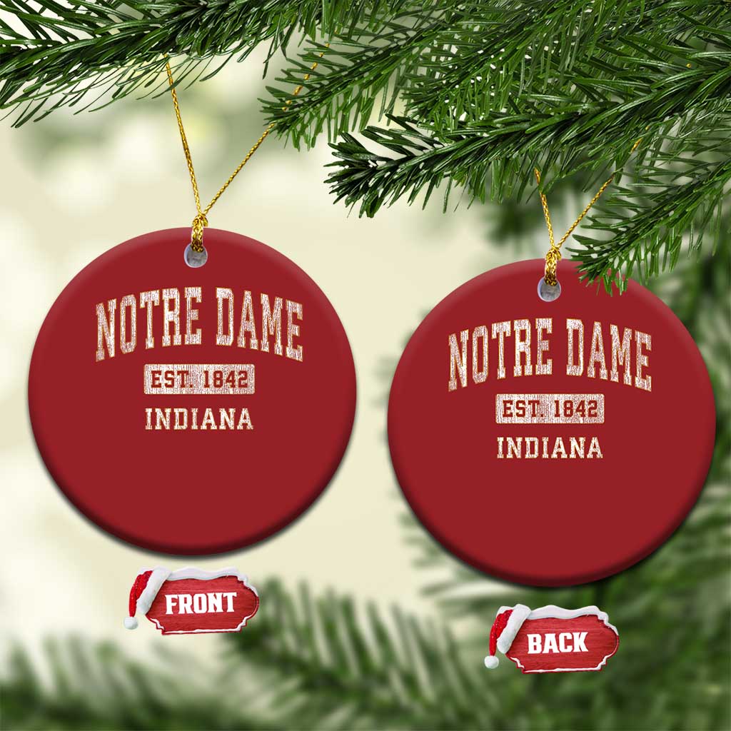 Classic Notre Dame Indiana Christmas Ornament Est 1842 IN Retro Vintage Varsity TS02