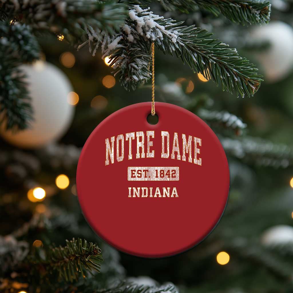Classic Notre Dame Indiana Christmas Ornament Est 1842 IN Retro Vintage Varsity TS02