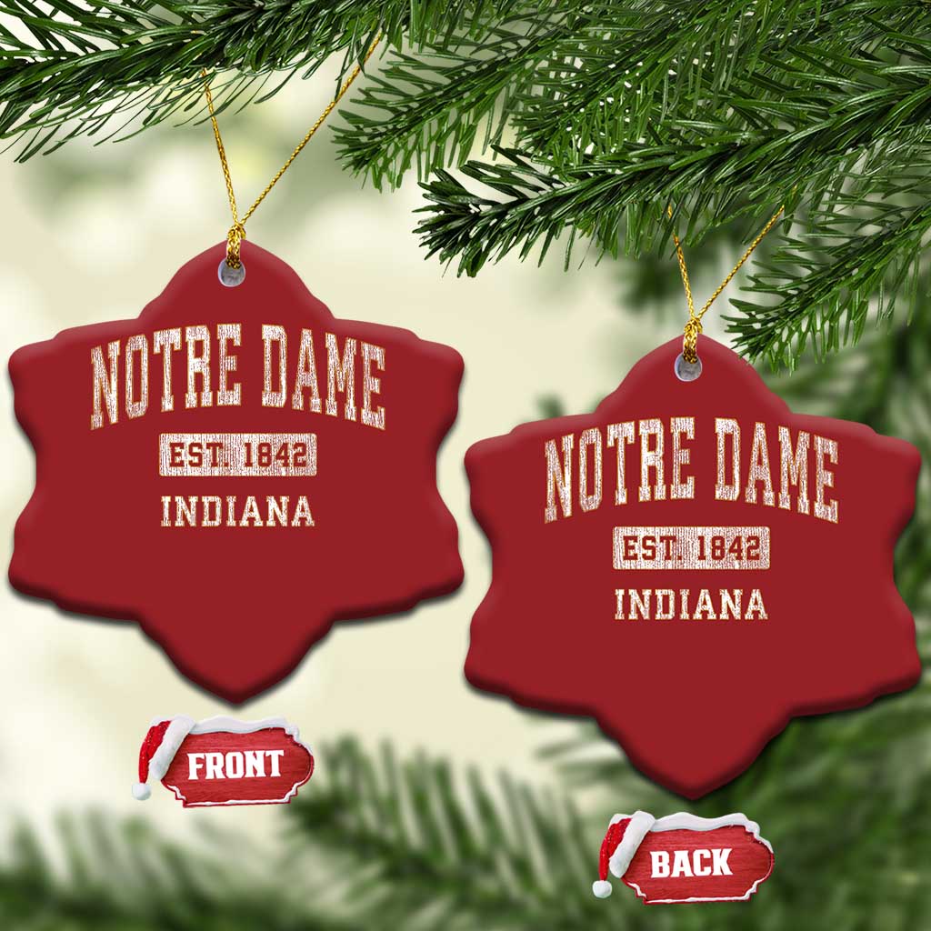 Classic Notre Dame Indiana Christmas Ornament Est 1842 IN Retro Vintage Varsity TS02