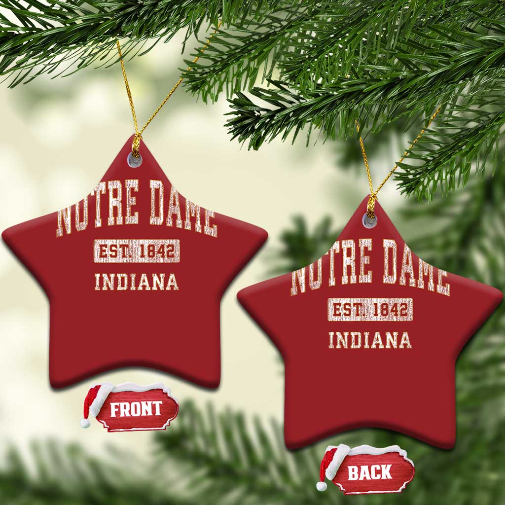 Classic Notre Dame Indiana Christmas Ornament Est 1842 IN Retro Vintage Varsity TS02