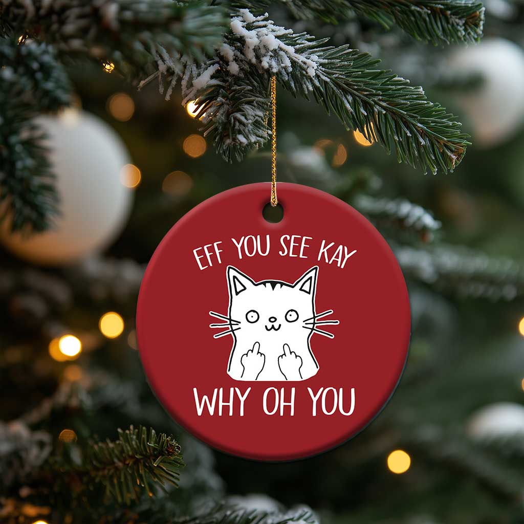 Sarcastic Cat Christmas Ornament Eff You See Kay Why Oh You Middle Finger TS02