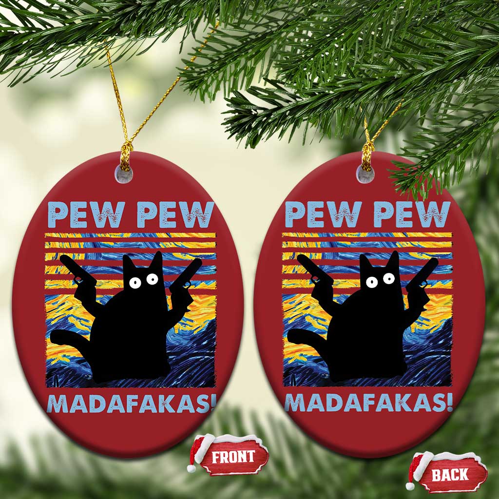Funny Cat Christmas Ornament Pew Pew Madafakas Retro Vintage Starry Night TS02