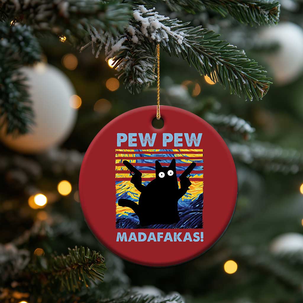 Funny Cat Christmas Ornament Pew Pew Madafakas Retro Vintage Starry Night TS02