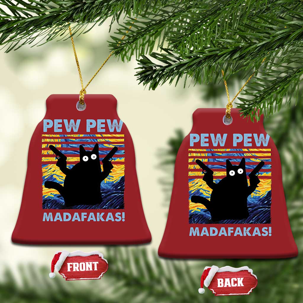Funny Cat Christmas Ornament Pew Pew Madafakas Retro Vintage Starry Night TS02