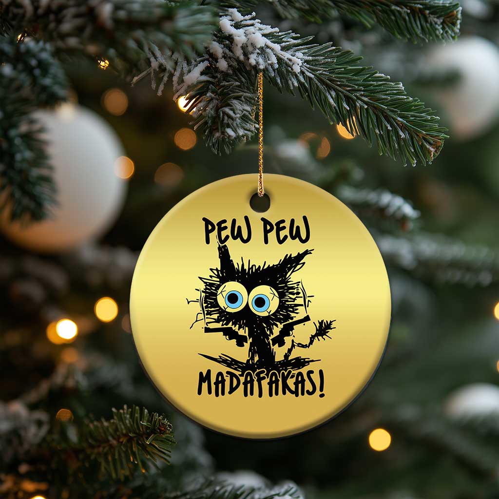 Funny Burnt Cat Christmas Ornament Pew Pew Madafakas TS02