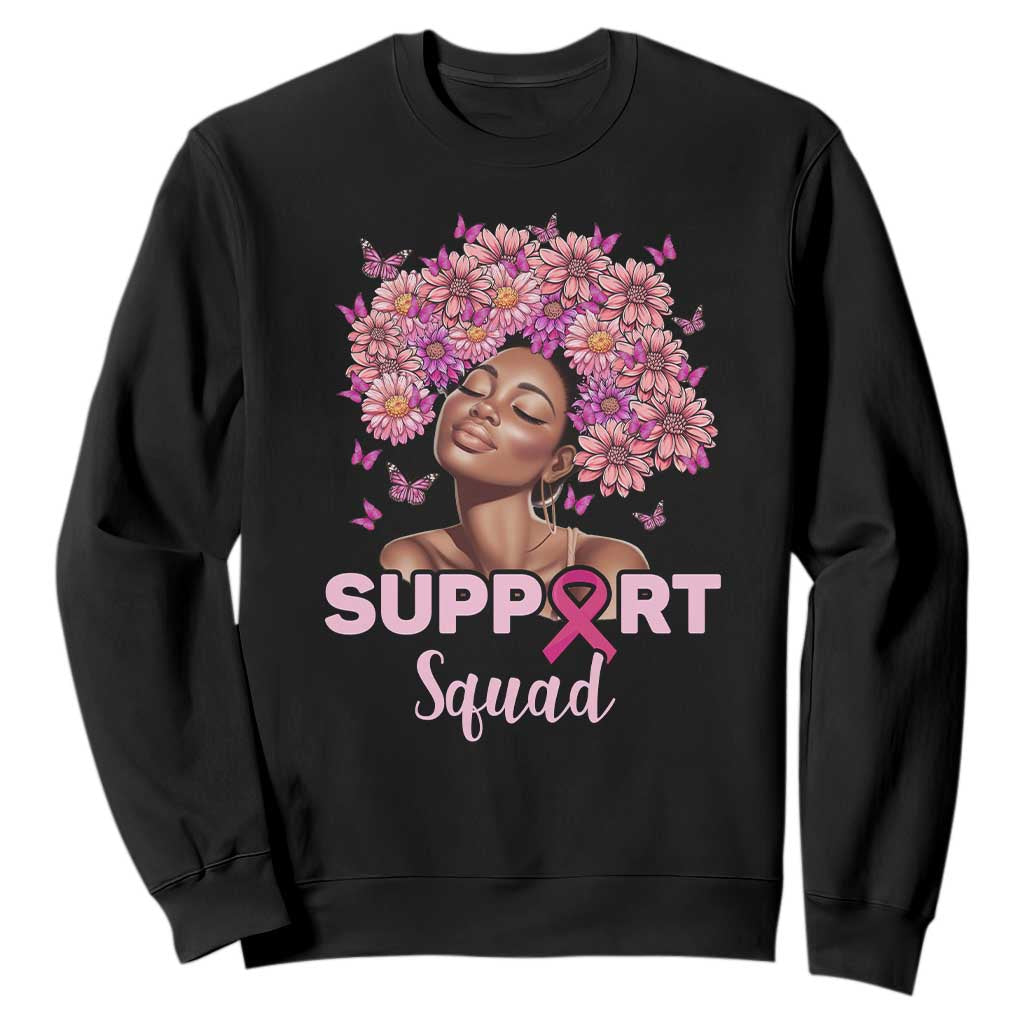 Breast Cancer Awareness Sweatshirt Black Afro Woman Support Squad Pink Ribbon Sunflower TS02