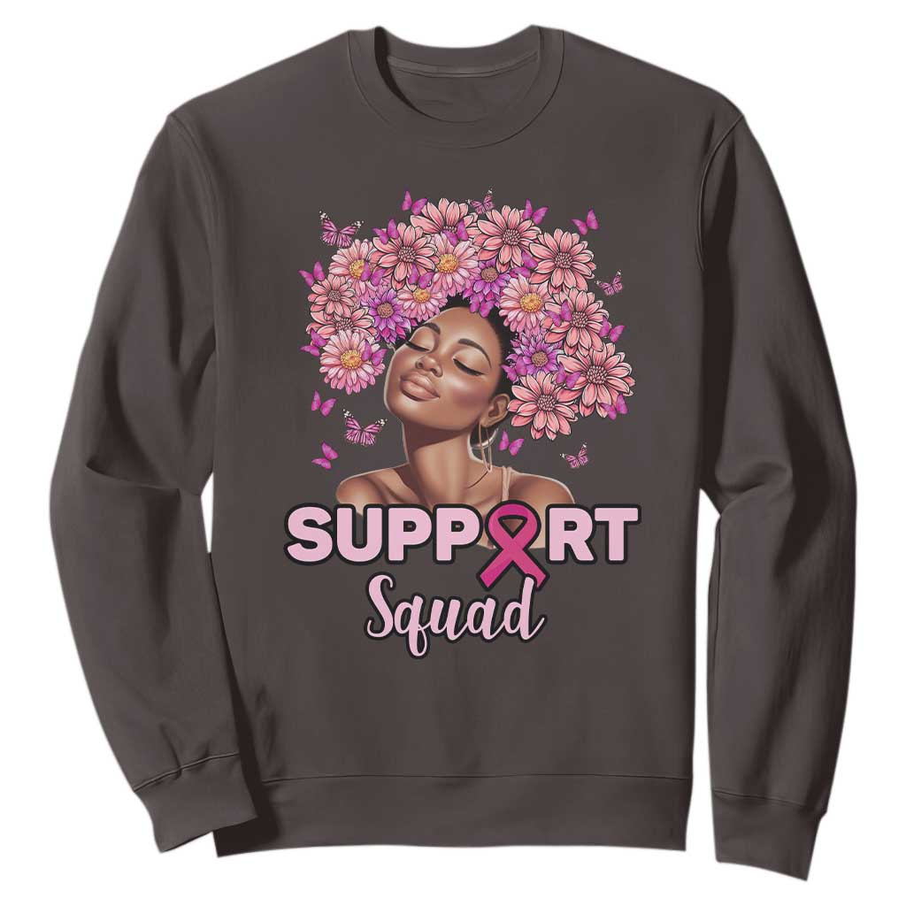Breast Cancer Awareness Sweatshirt Black Afro Woman Support Squad Pink Ribbon Sunflower TS02