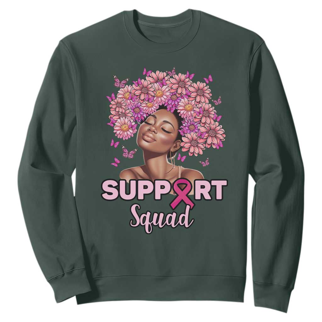 Breast Cancer Awareness Sweatshirt Black Afro Woman Support Squad Pink Ribbon Sunflower TS02