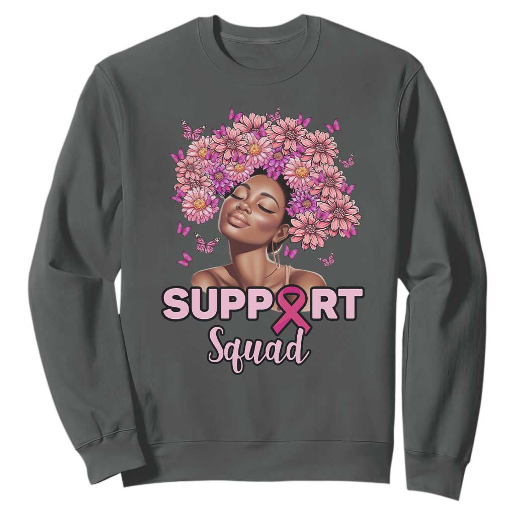 Breast Cancer Awareness Sweatshirt Black Afro Woman Support Squad Pink Ribbon Sunflower TS02