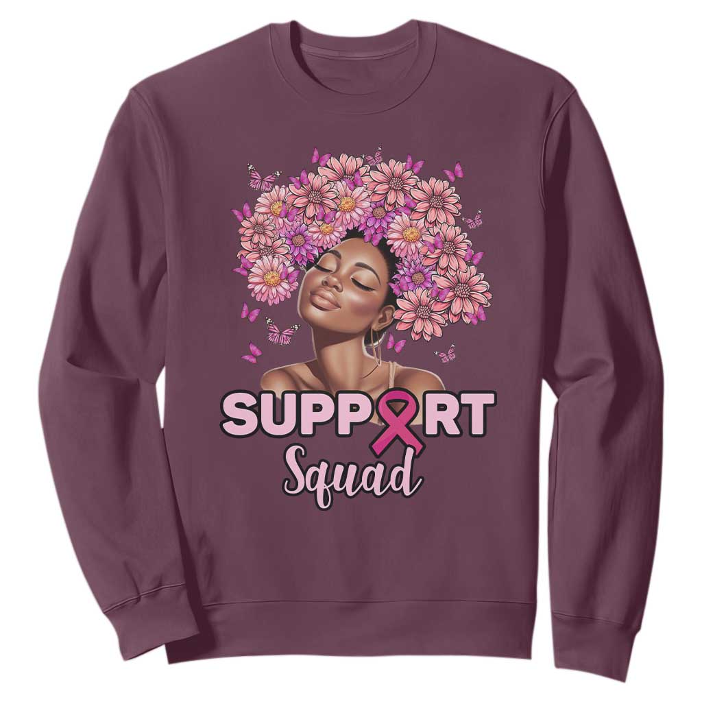 Breast Cancer Awareness Sweatshirt Black Afro Woman Support Squad Pink Ribbon Sunflower TS02