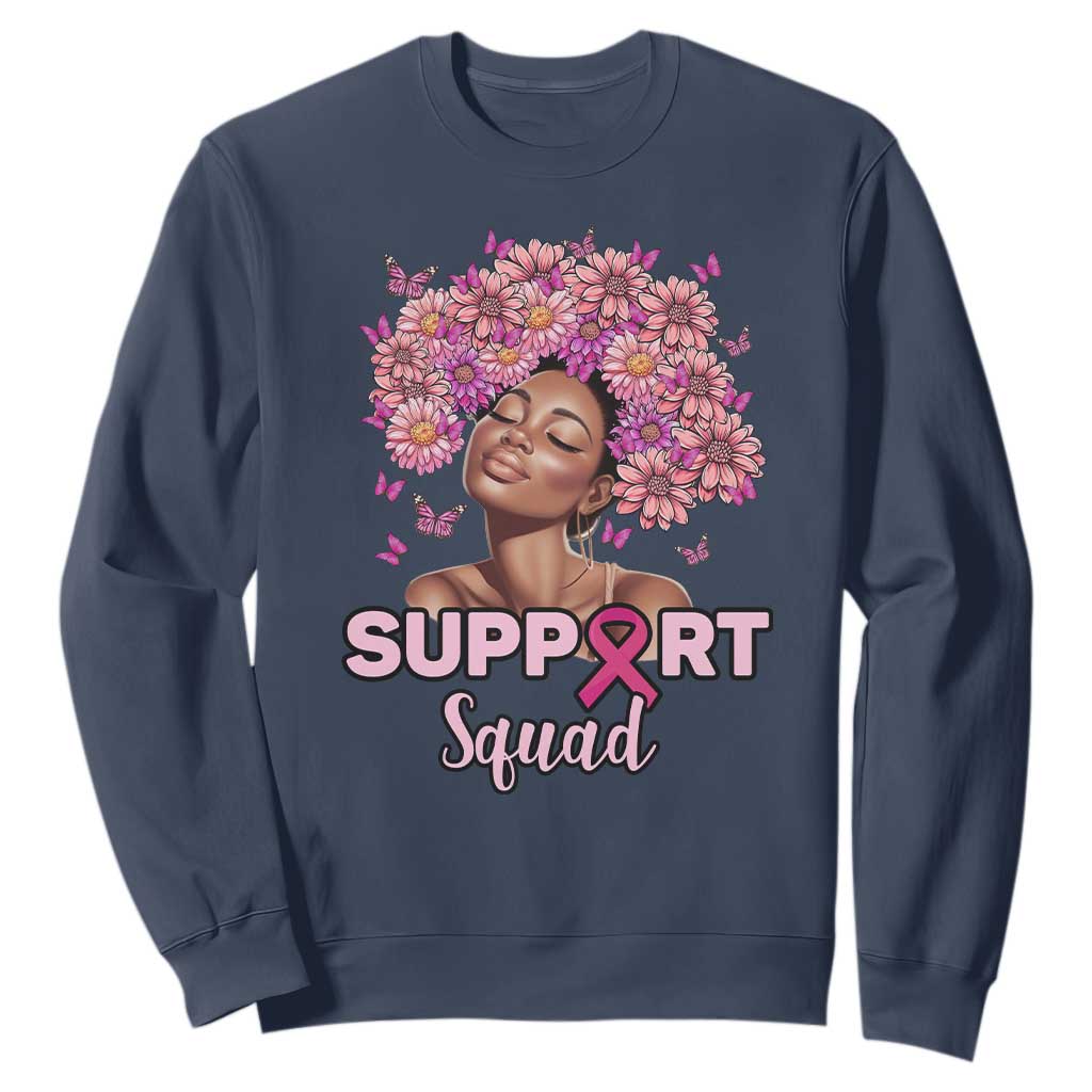 Breast Cancer Awareness Sweatshirt Black Afro Woman Support Squad Pink Ribbon Sunflower TS02