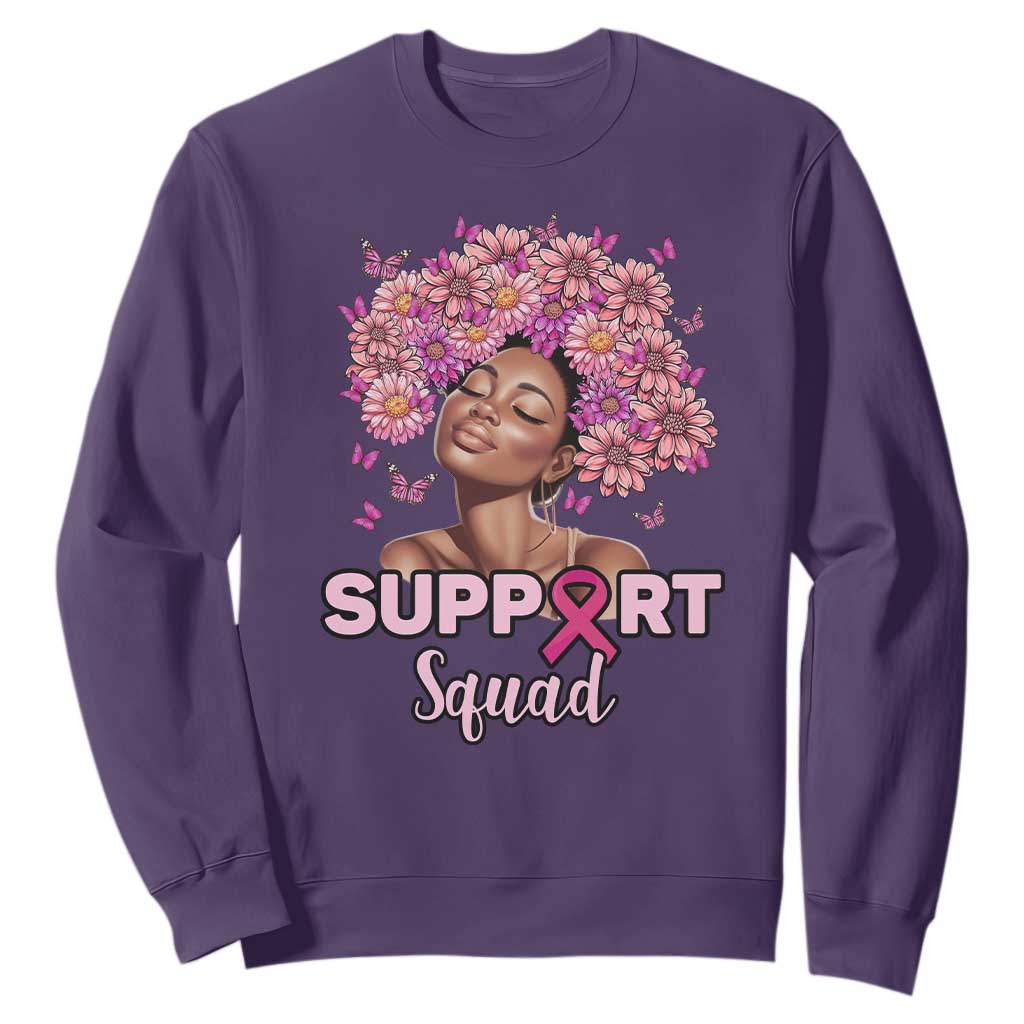 Breast Cancer Awareness Sweatshirt Black Afro Woman Support Squad Pink Ribbon Sunflower TS02