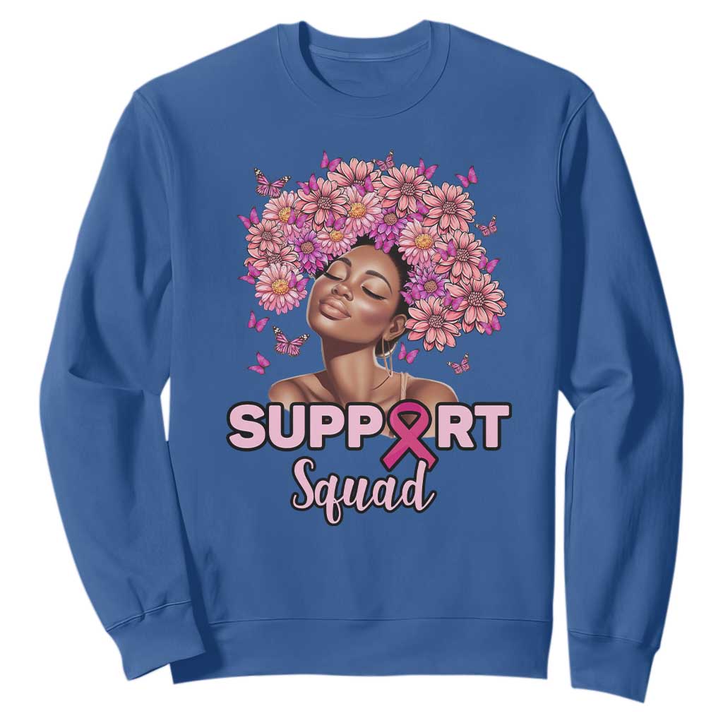 Breast Cancer Awareness Sweatshirt Black Afro Woman Support Squad Pink Ribbon Sunflower TS02