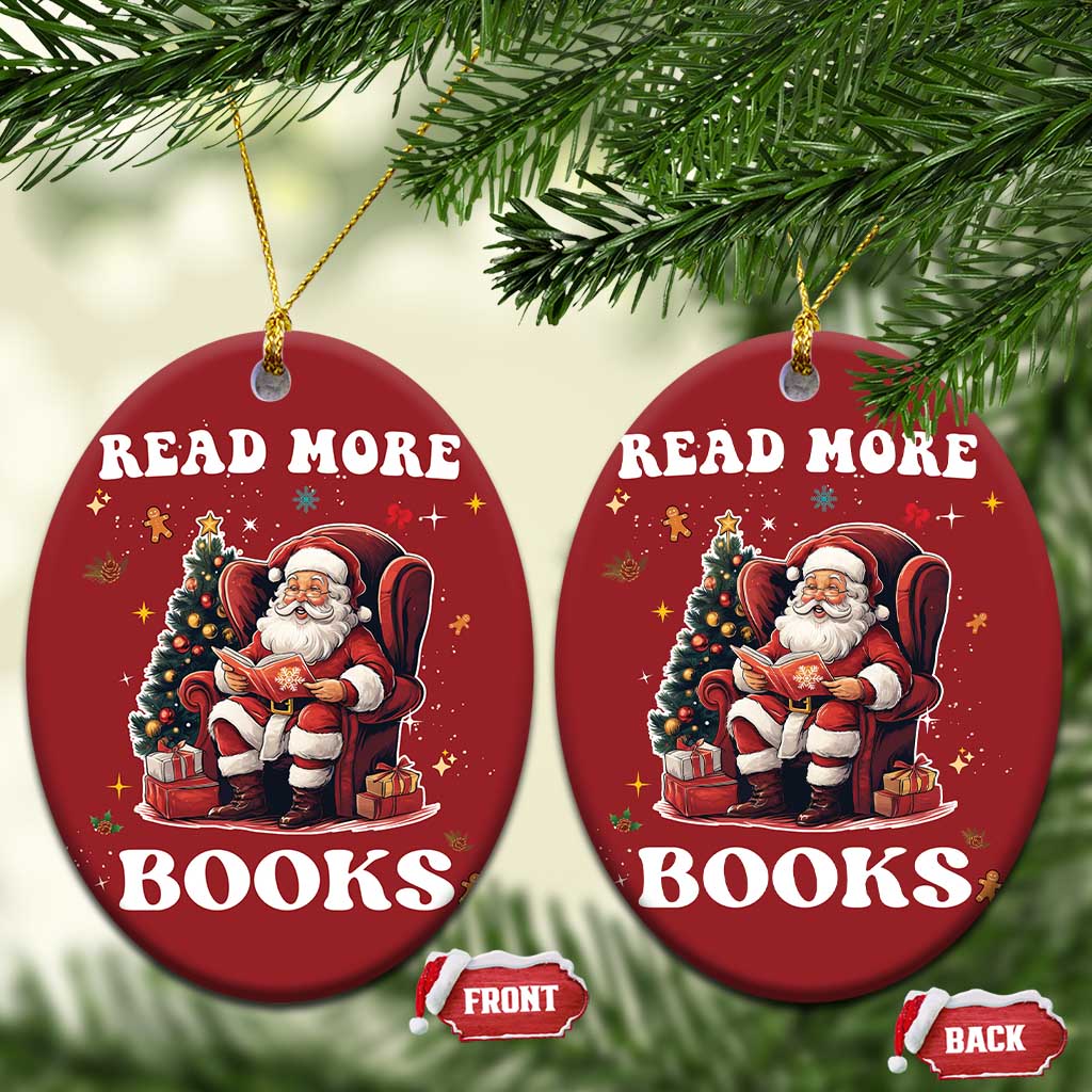 Santa Reading Lover Christmas Ornament Read More Books TS02