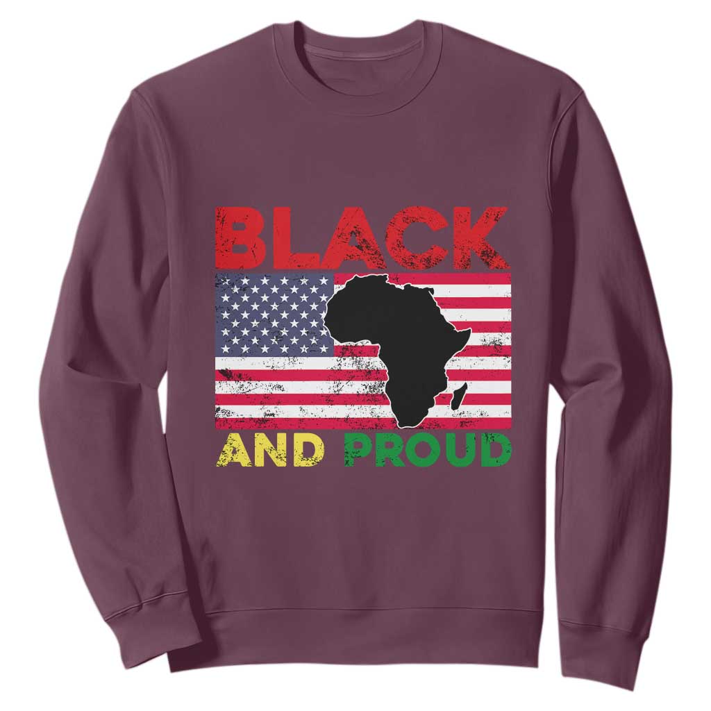 African American Sweatshirt Black And Proud US Flag Africa Map TS02