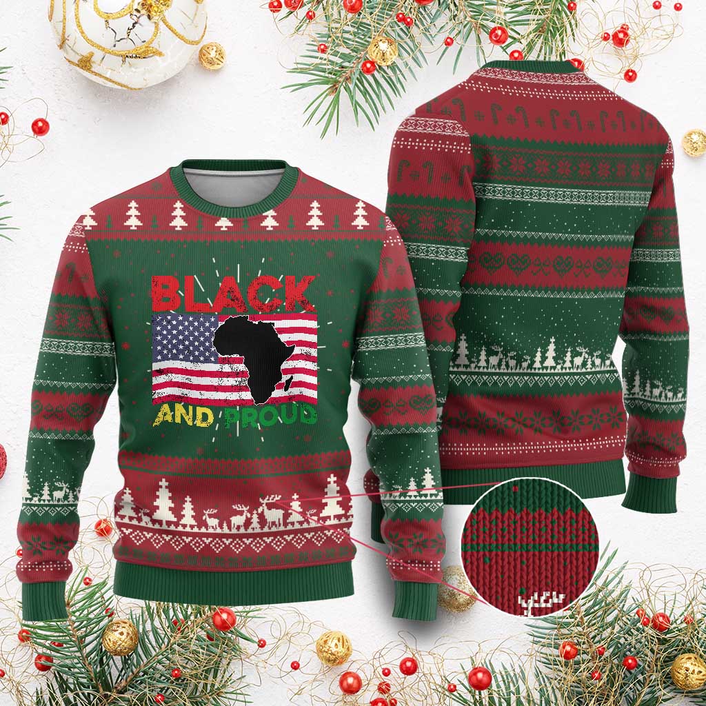 African American Knit Sweatshirt Black And Proud US Flag Africa Map TS02
