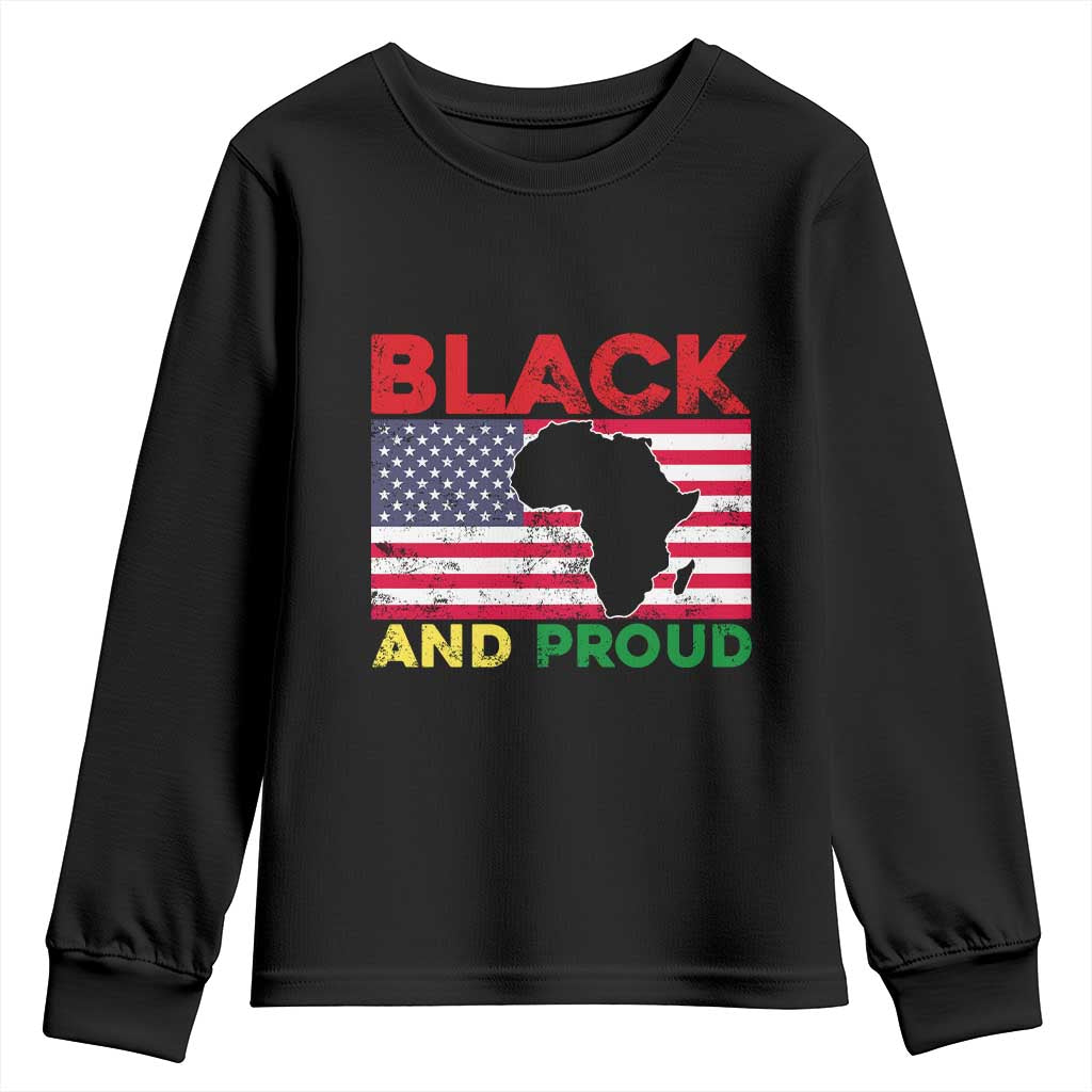 African American Youth Sweatshirt Black And Proud US Flag Africa Map TS02