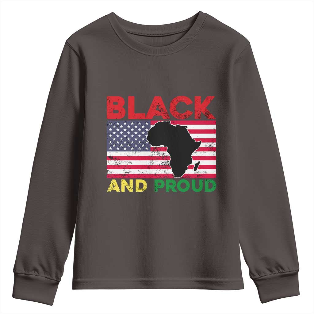 African American Youth Sweatshirt Black And Proud US Flag Africa Map TS02