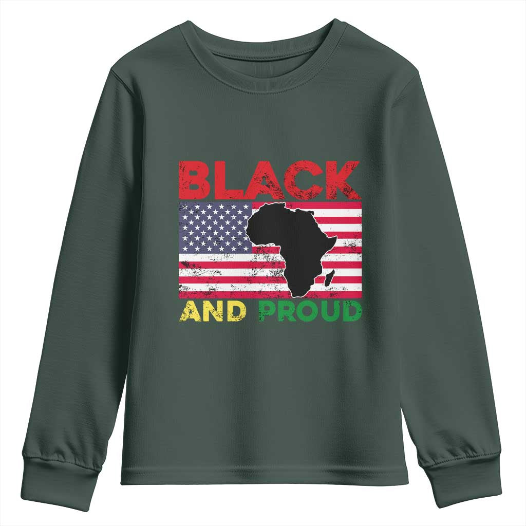 African American Youth Sweatshirt Black And Proud US Flag Africa Map TS02