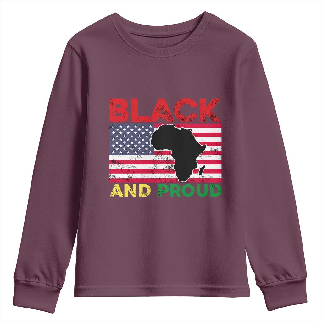African American Youth Sweatshirt Black And Proud US Flag Africa Map TS02