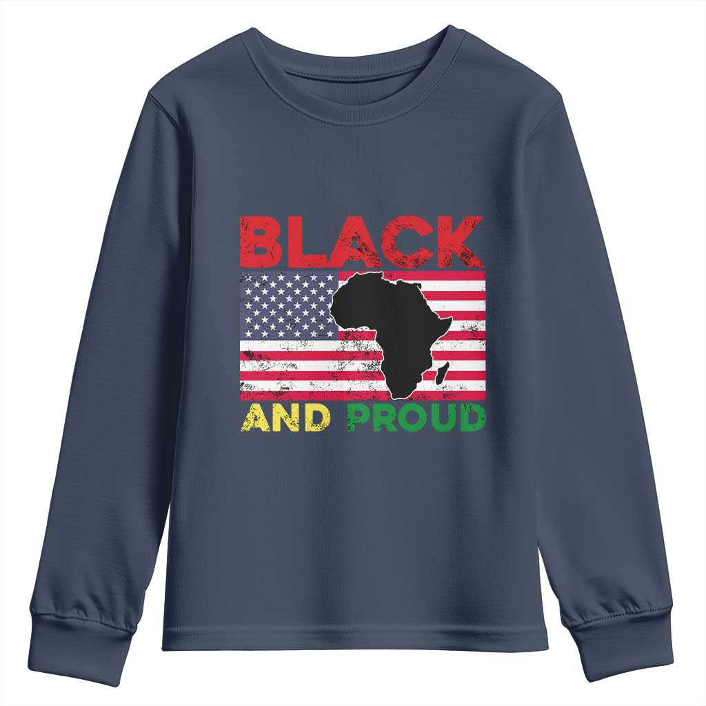 African American Youth Sweatshirt Black And Proud US Flag Africa Map TS02