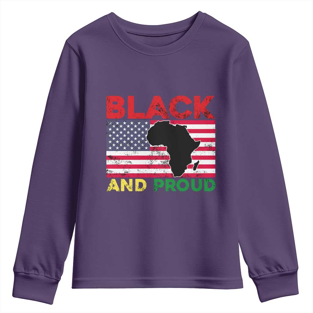 African American Youth Sweatshirt Black And Proud US Flag Africa Map TS02