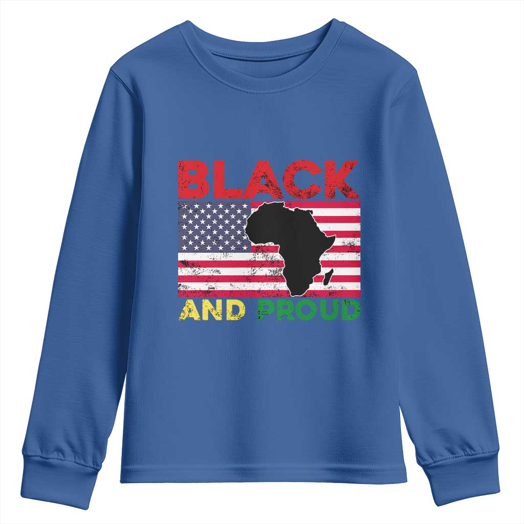 African American Youth Sweatshirt Black And Proud US Flag Africa Map TS02