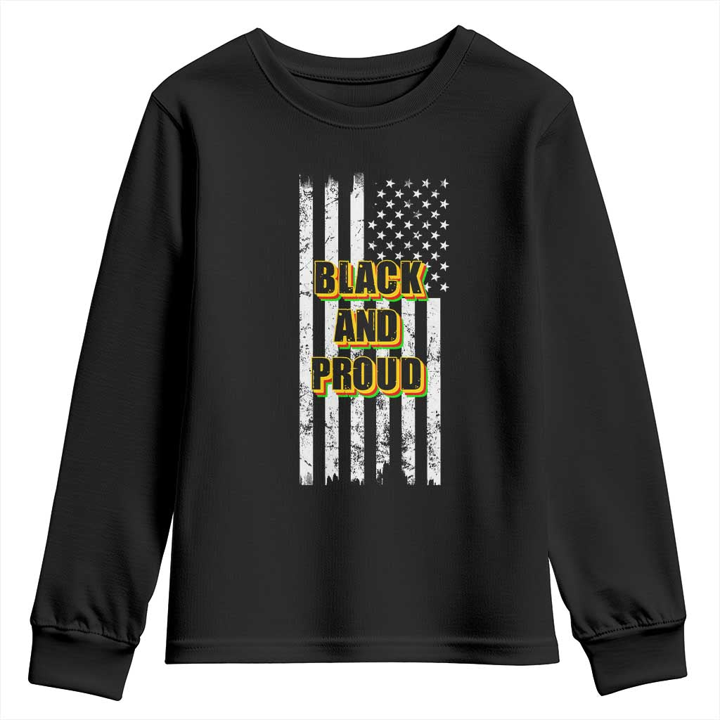 African American Youth Sweatshirt Black And Proud US Flag BHM TS02