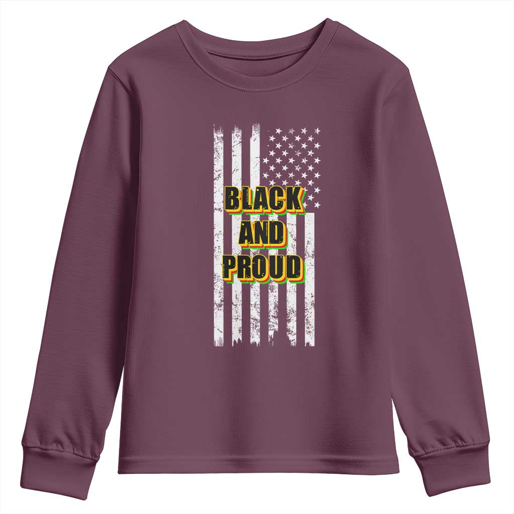 African American Youth Sweatshirt Black And Proud US Flag BHM TS02