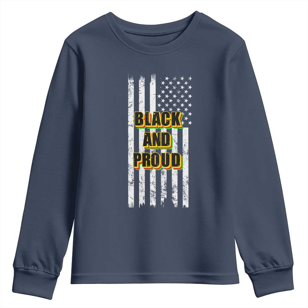 African American Youth Sweatshirt Black And Proud US Flag BHM TS02