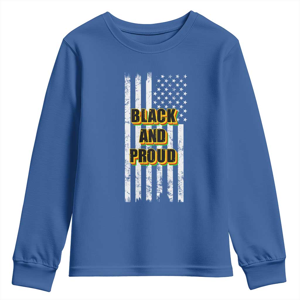 African American Youth Sweatshirt Black And Proud US Flag BHM TS02