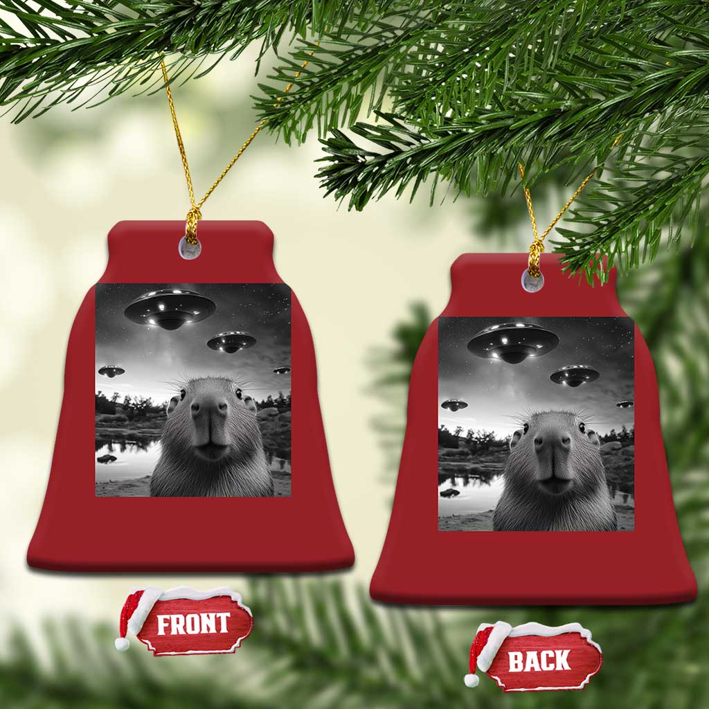 Funny Capybara Christmas Ornament Selfie With UFOs Capy Meme Graphic TS02