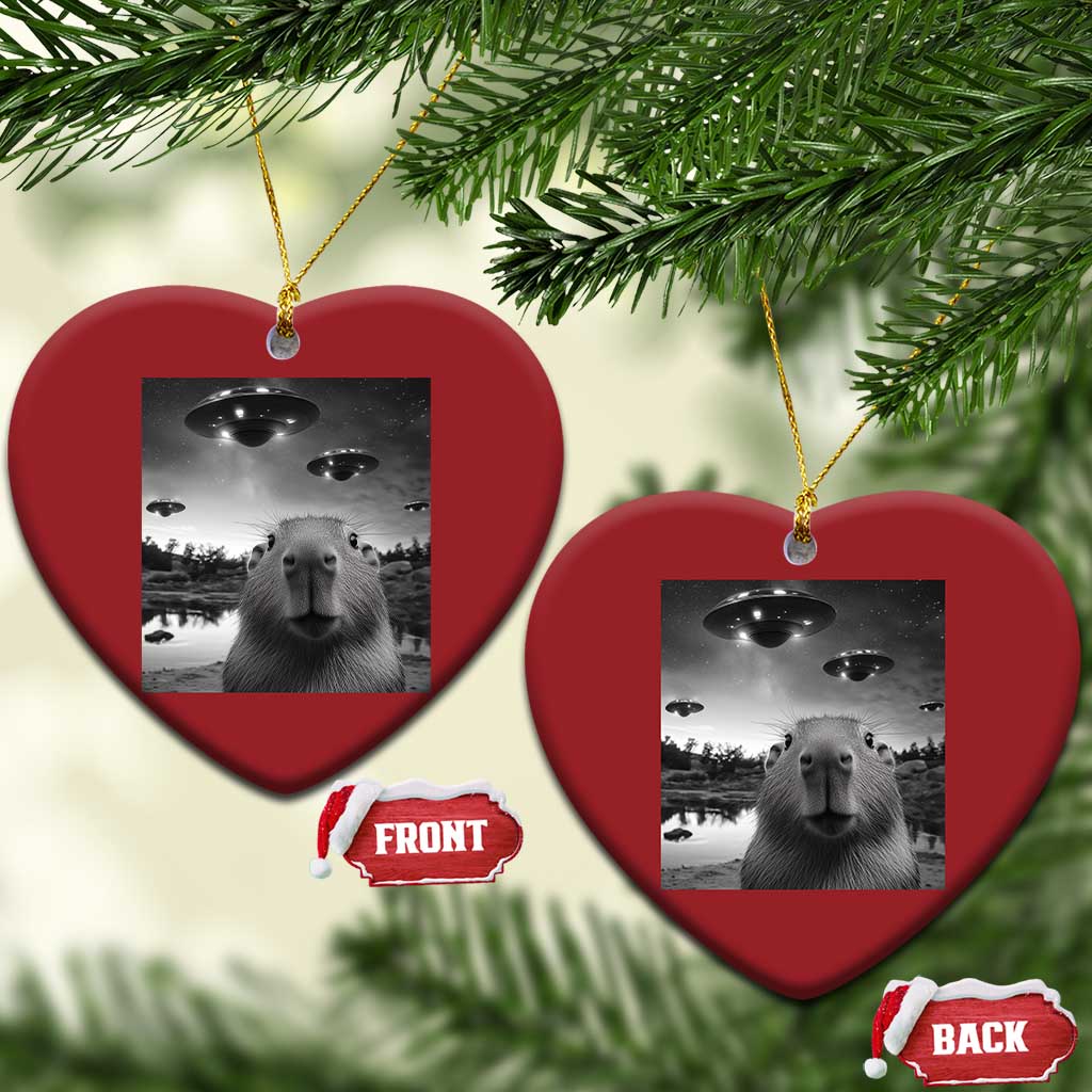 Funny Capybara Christmas Ornament Selfie With UFOs Capy Meme Graphic TS02