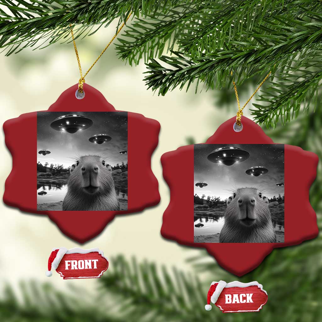 Funny Capybara Christmas Ornament Selfie With UFOs Capy Meme Graphic TS02