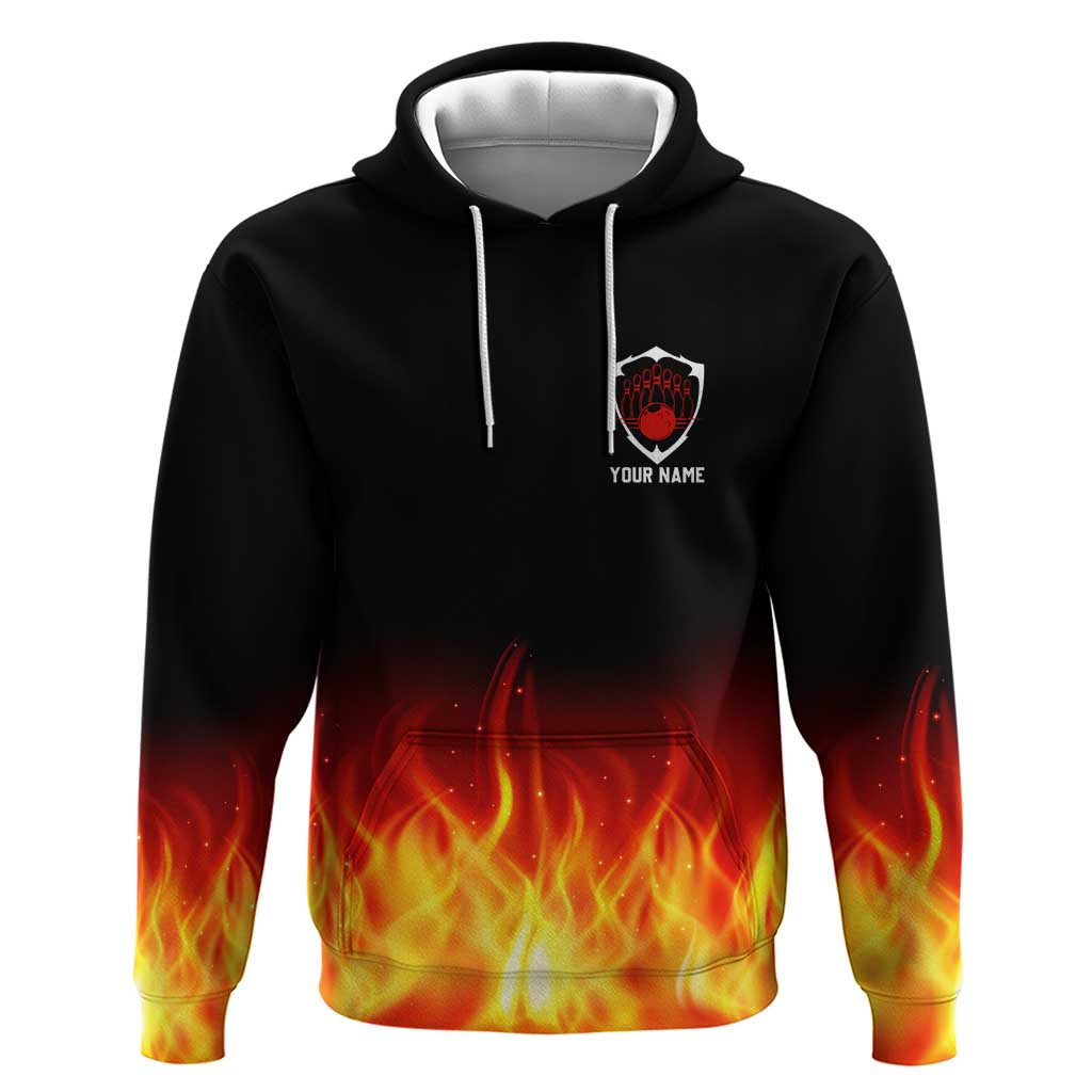 Bowling Ball and Pins Design Hoodie with Flame Background and Custom Team Name Text TS04