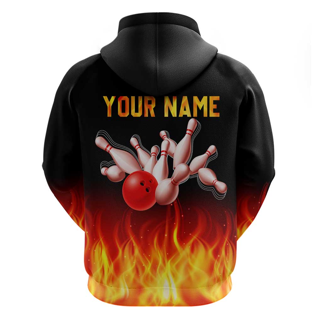 Bowling Ball and Pins Design Hoodie with Flame Background and Custom Team Name Text TS04