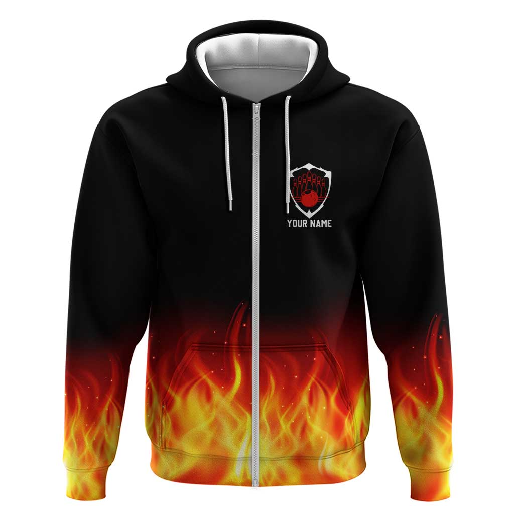 Bowling Ball and Pins Design Hoodie with Flame Background and Custom Team Name Text TS04
