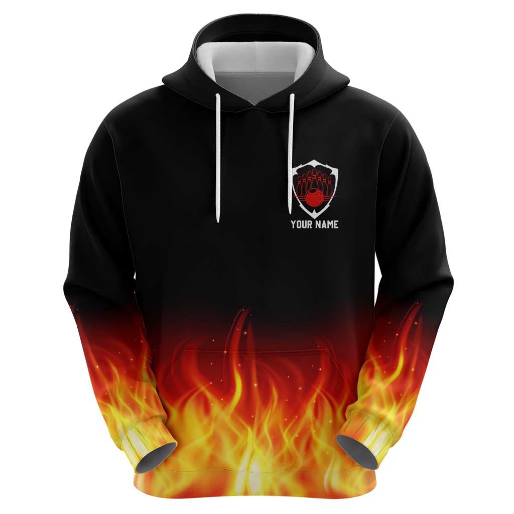 Bowling Ball and Pins Design Hoodie with Flame Background and Custom Team Name Text TS04