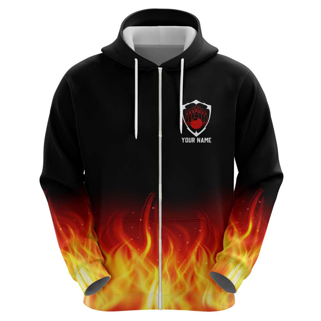 Bowling Ball and Pins Design Hoodie with Flame Background and Custom Team Name Text TS04