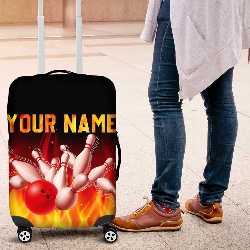 Bowling Ball and Pins Design Luggage Cover with Flame Background and Custom Team Name Text TS04