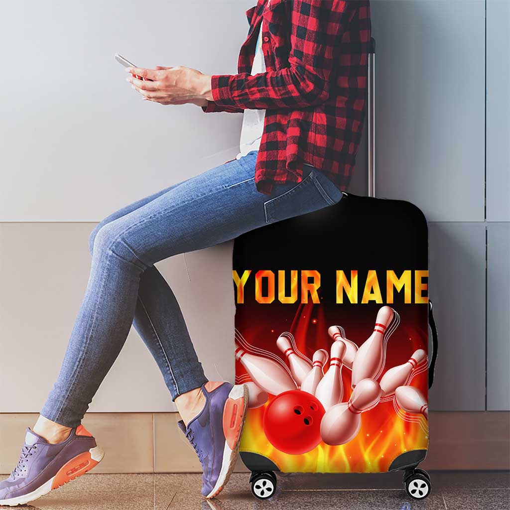 Bowling Ball and Pins Design Luggage Cover with Flame Background and Custom Team Name Text TS04