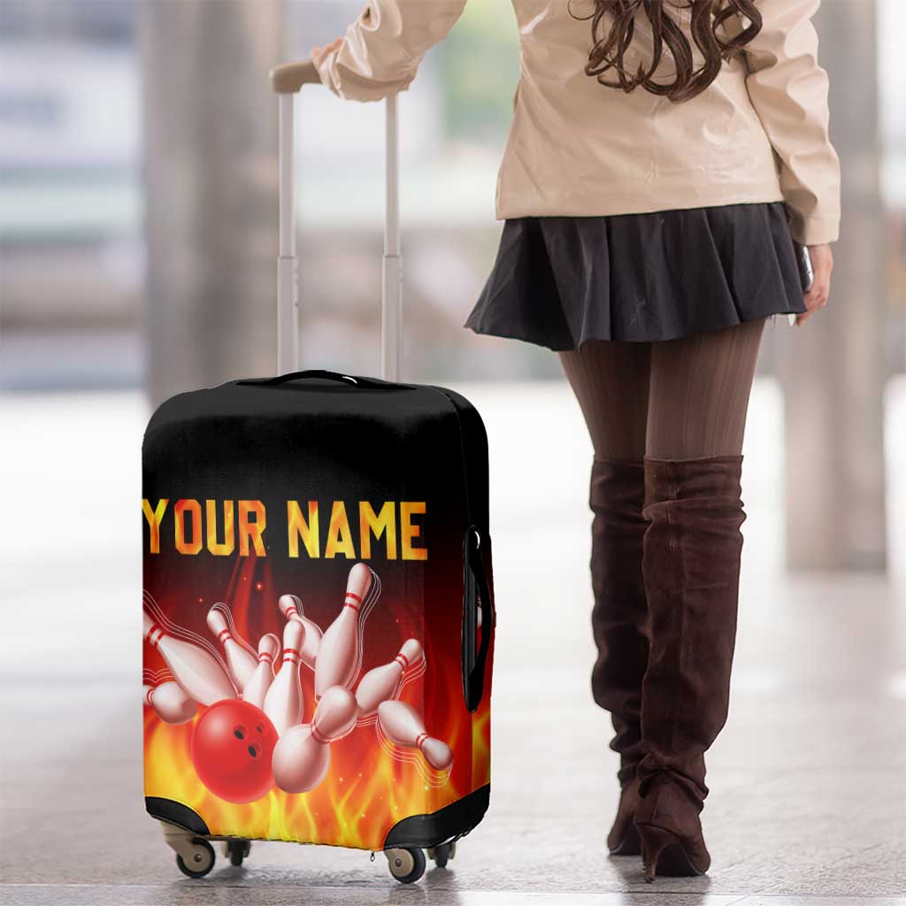 Bowling Ball and Pins Design Luggage Cover with Flame Background and Custom Team Name Text TS04