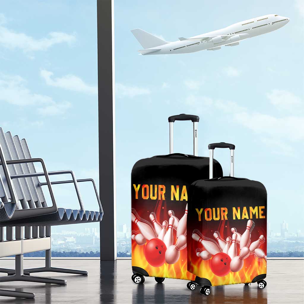 Bowling Ball and Pins Design Luggage Cover with Flame Background and Custom Team Name Text TS04